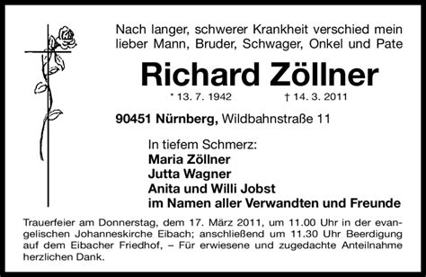 Traueranzeigen Von Richard Z Llner Trauer Nn De