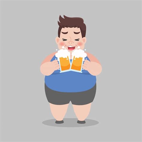 Premium Vector Big Fat Man Love Drinking A Mug Of Beer