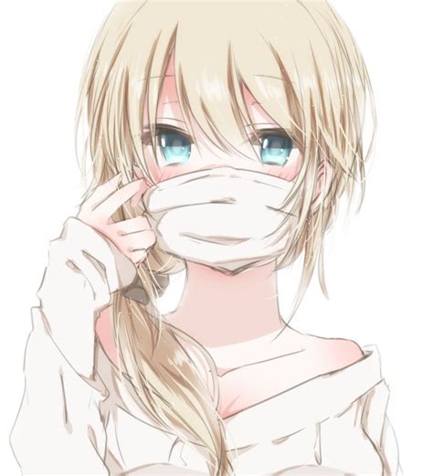 Safebooru 1girl Bare Shoulders Blonde Hair Blue Eyes Face Mask Hiro