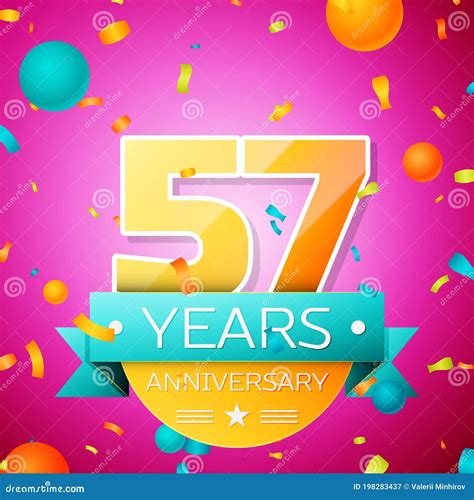 Realistic Fifty Seven Years Anniversary Celebration Design Banner Gold