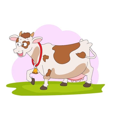 Premium Vector Cute Cow On Grass Illustration