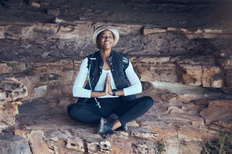 Nature Yoga And Black Woman In Buddhist Meditation Cave In Thailand