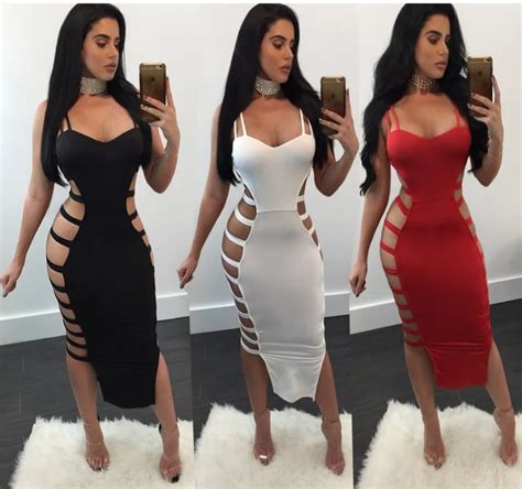 Club Hollow Out Bandage Women Dresses Strap Backless Women Club Midi