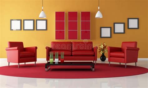 Red And Orange Living Room Stock Illustration Illustration Of Living