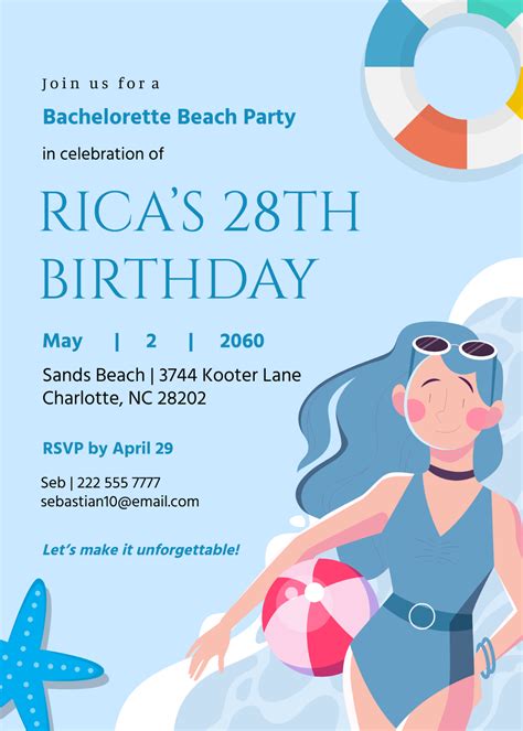 Free Bachelorette Beach Birthday Party Invitation Template Edit