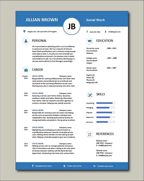 Free Social Work Cv Template