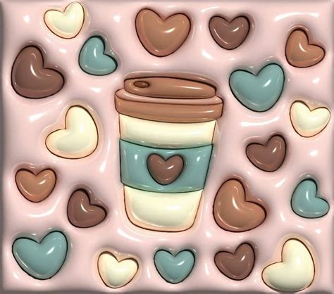 A Coffee Cup Surrounded By Hearts On A Pink Background