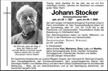 Traueranzeigen Von Johann Stocker Trauer Bz