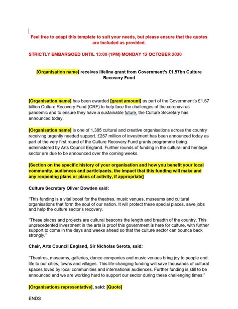 Culture Recovery Fund Press Release Arts Council England