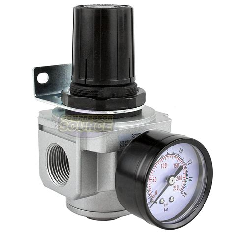 Air Compressor Pressure Regulator With Gauge Inline Industrial