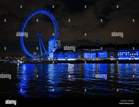 London At Night By The River Thames With The London Eye Stock Photo Alamy