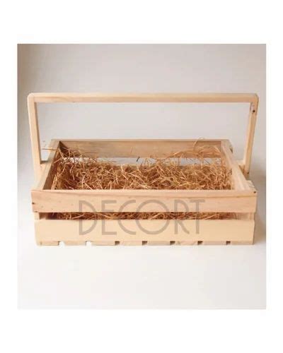 Decort Pine Wood Basket Wooden Handle X X In Plain For Gifting