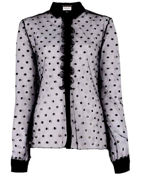 Saint Laurent Sheer Polka Dot Blouse In Black Lyst