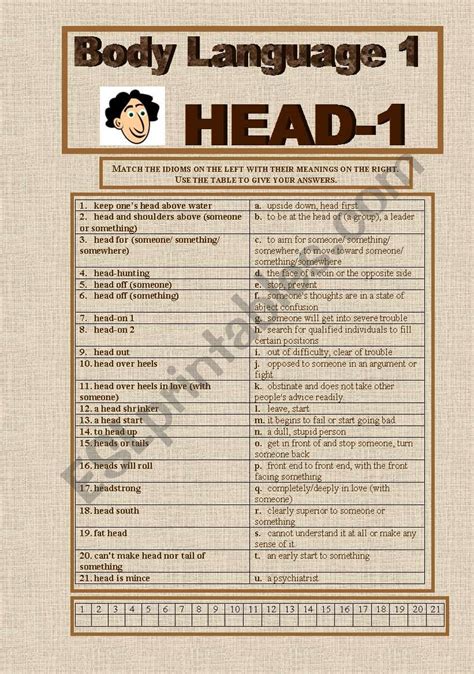 Body Language Worksheets