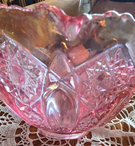 Vintage Pale Pink Carnival Glass Bowl Etsy