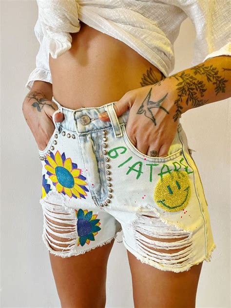 Short Mi Girasol Ropa Ropa Pintada Pantalones Cortos Vaqueros