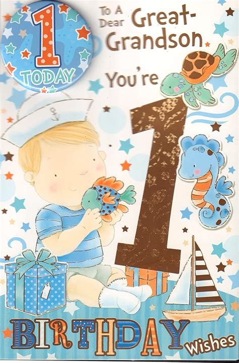 Great Grandson St Birthday Card With Badge To A Dear Great Grandson