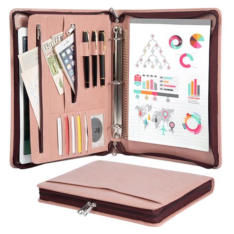 AZXCG Leather Padfolio 3 Ring Binder Leather Portfolio Business