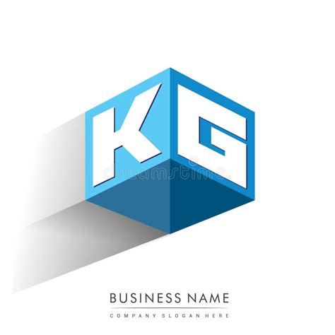 Letter Kg Logo In Hexagon Shape And Blue Background Cube Logo With