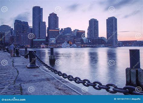 Boston, Skyline of Boston at Sunset Editorial Stock Image - Image of ...