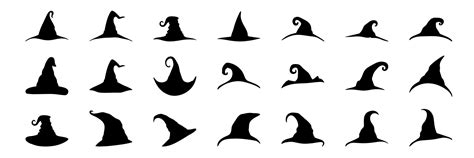 Set of witch hats silhouette. Wizard hat silhouette isolated on white background. Halloween Hat ...