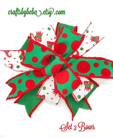 Christmas Decorative Bows Set 3 Bows Red And Green Christmas Bows