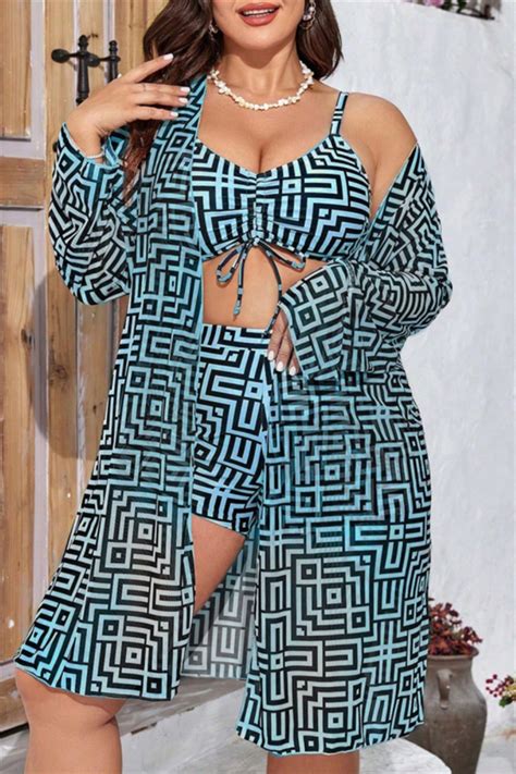 Wholesale Khaki Ombre Print Long Sleeve Tops Backless Halter Bikini Set Lace Up Mini Shorts