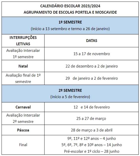 Calend Rio Escolar Agrupamento De Escolas Portela E Moscavide