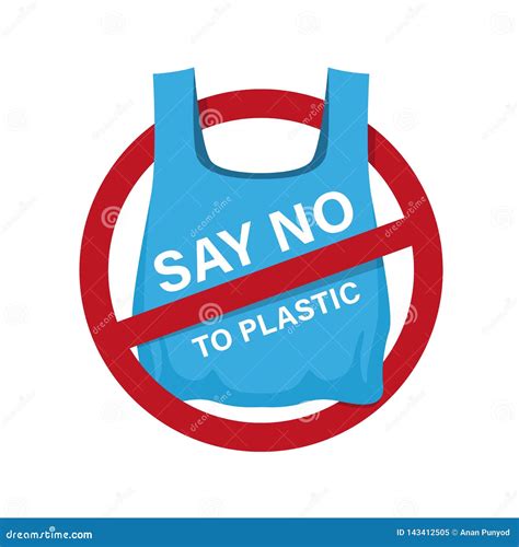 Say No To Plastic Text On Blue Plastic Bag In Red Stop Circle Sign