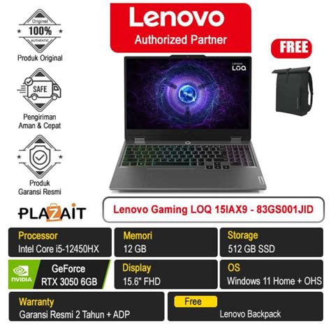 Jual Laptop Lenovo Gaming Loq 15iax9 83gs001jid Intel Core I5