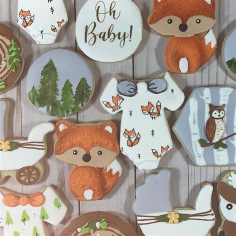 Woodland Creatures Baby Shower Fox Themed Sugar Cookies Etsy