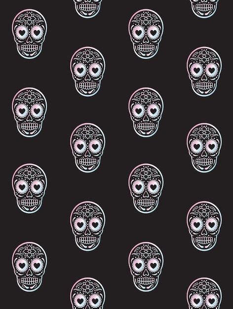 Premium Vector Vector Seamless Pattern Of Holographic Sugar Skull