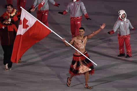 Tonga's Flag Bearer Wears Body Oil and No Shirt to the Pyeongchang Olympics Opening Ceremony ...