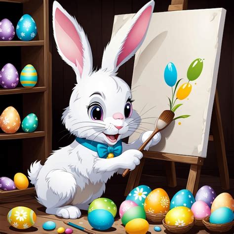 Premium Photo Cartoon Rabbit Painting An Easter Egg