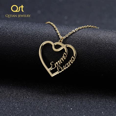 Double Heart Name Custom Necklaces Personalized High Quality Women Gold