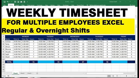 Multiple Employees Weekly Timesheet Excel Template