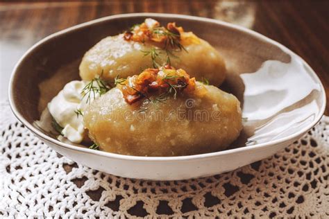 Traditional Lithuanian Dish Of Stuffed Potato Dumplings Cepelinai Stock