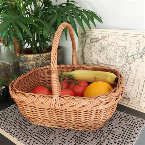 Large Wicker Basket Big Basket With Handle Picnic Basket Etsy