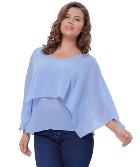 Women S Plus Size Chiffon Blouses Tops Loose Poncho Batwing Hn