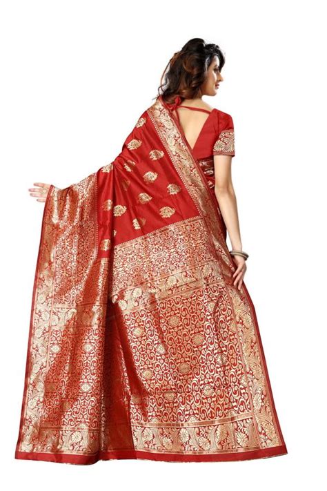 Anjaneya Sarees Red Designer Banarasi Silk Saree JioMart