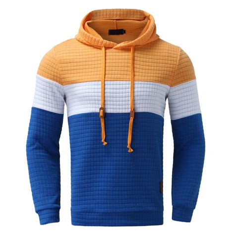 Wendunide Hoodies For Men Mens Autumn And Winter Color Matching Plaid Colorful Hooded Slim