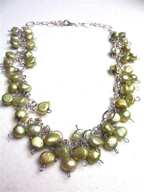 Pale Green Freshwater Pearls Cluster Necklace Etsy