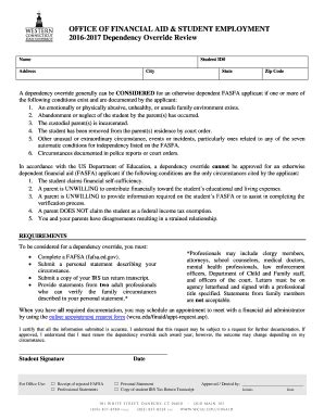 Fillable Online Wcsu 2016 2017 Dependency Override Review Form Wcsu