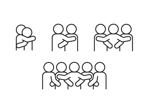 Pair And Group People Hug Line Icons Set Embrace Lover Friend