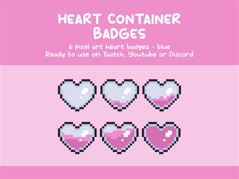 6 Pink Heart Container Sub Badges Pixel Art Badges Ready To Use On