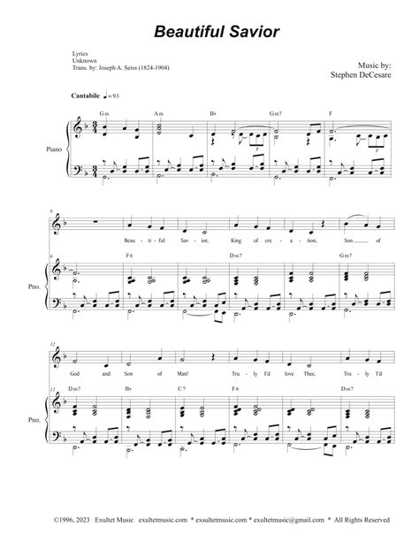 Beautiful Savior Vocal Solo By Stephen DeCesare Sheet Music For Piano