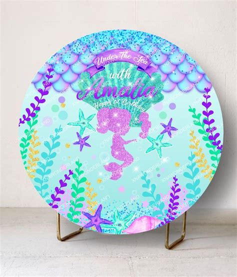 Mermaid Princess Deco Kit Round Fabric Backdrop Stand Birthday Party Photography Background