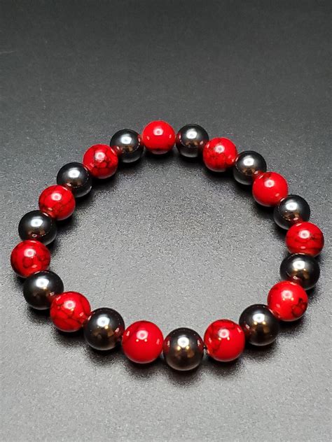 Red Dyed Quartzite And Hematite Bead Bracelet 10mm Etsy