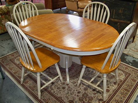 Lot - Painted Kitchen Table and Chairs with Oak Top