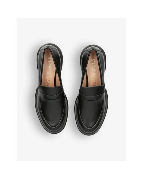 Stuart Weitzman Soho Lug Sole Leather Loafer In Black Lyst